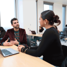 Student in conversation